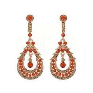 Boho Rose Tone Champagne Crystal Coral Resin Pierced Drop Earrings
